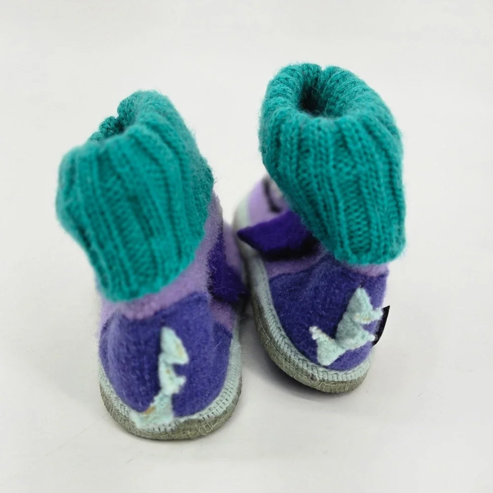 Garnet Hill Haflinger Boiled Wool Dragon Slipper Boots 11 Toddler Kids Pom EUC
